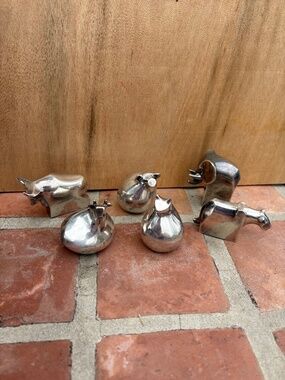 Vintage Set of 6 Dansk Silver-Plate Paperweight Figurines Animals